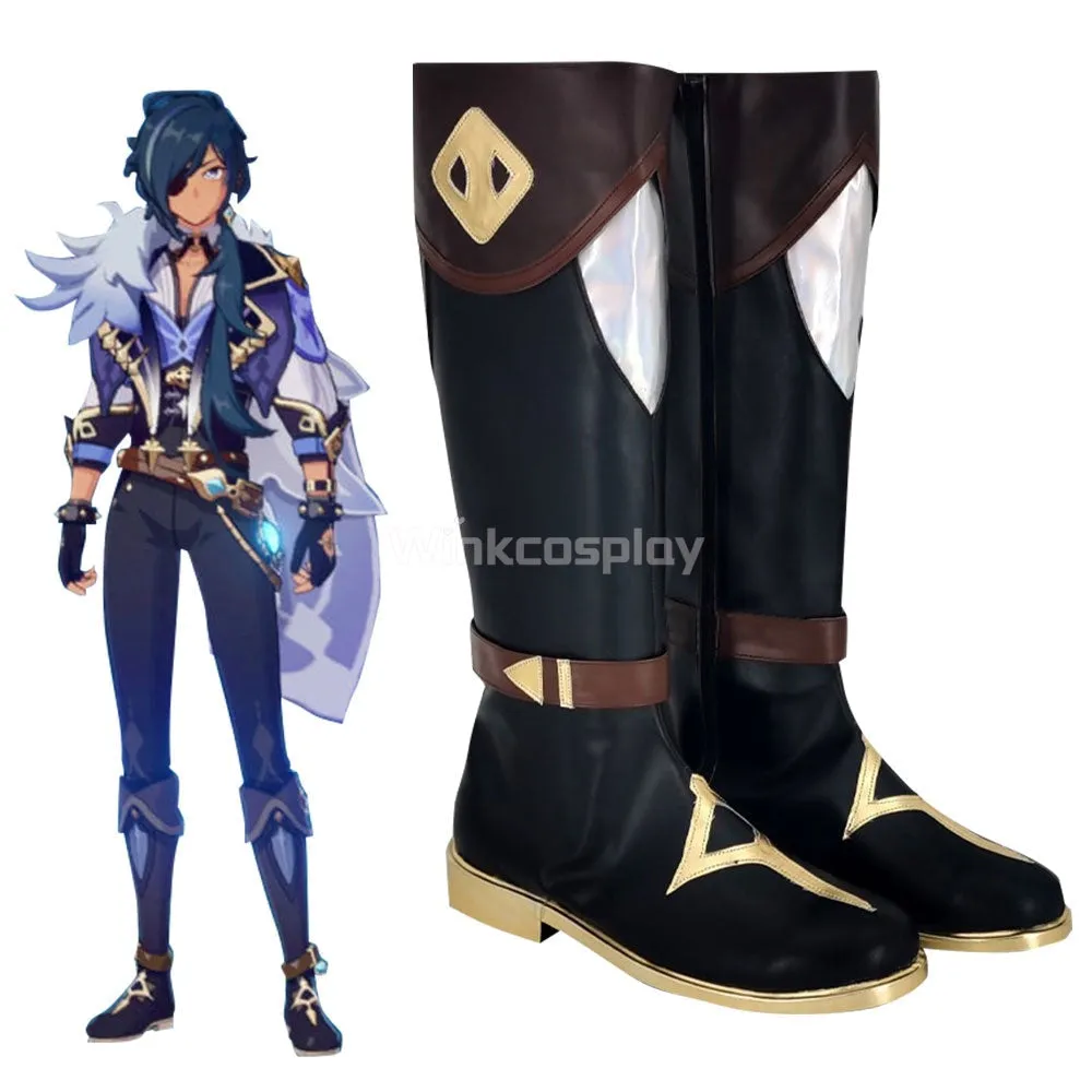 Genshin Impact Kaeya Black Shoes Cosplay Boots