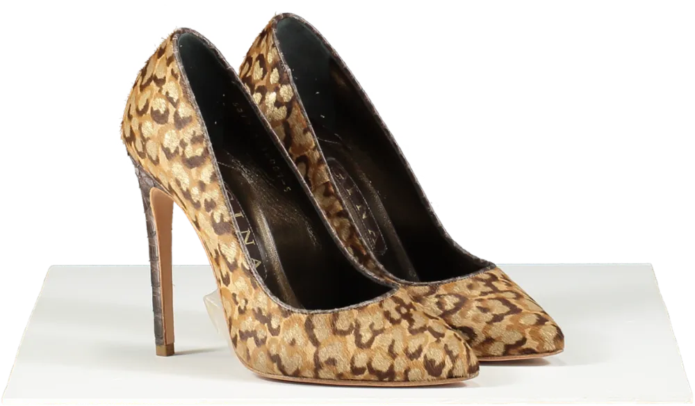 GINA Beige Pony Skin Animal Print Court Shoes UK 5 EU 38 👠