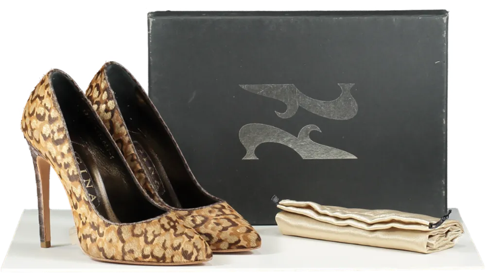 GINA Beige Pony Skin Animal Print Court Shoes UK 5 EU 38 👠