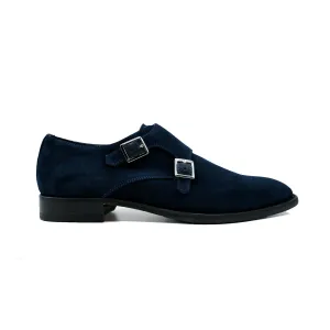 Giovacchini Francesco in Navy Blue Suede Double-Monk Strap Shoes