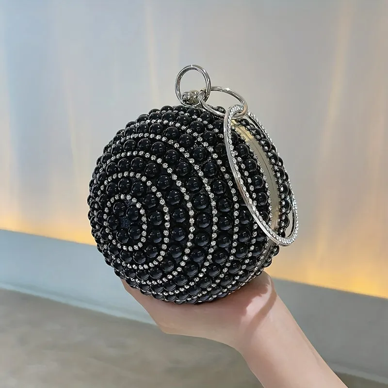 Glamorous Faux Pearl & Rhinestone Ball Clutch - Sparkling Evening Handbag for Weddings, Proms & Parties - Womens Fashion Purse