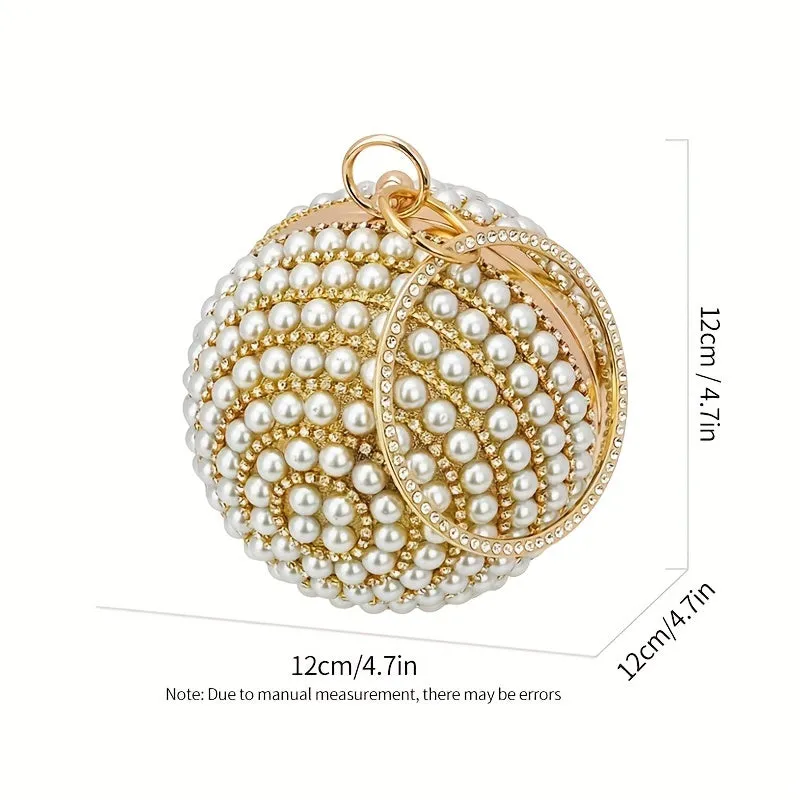 Glamorous Faux Pearl & Rhinestone Ball Clutch - Sparkling Evening Handbag for Weddings, Proms & Parties - Womens Fashion Purse