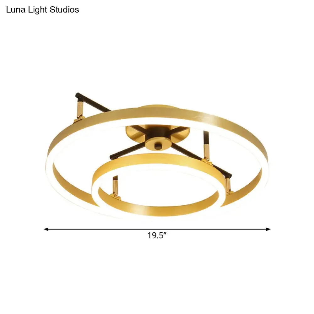 Gold Double Hoop Semi Flush Mount LED Ceiling Light Fixture in Warm/White Light, 19.5/23.5 Inch Wide