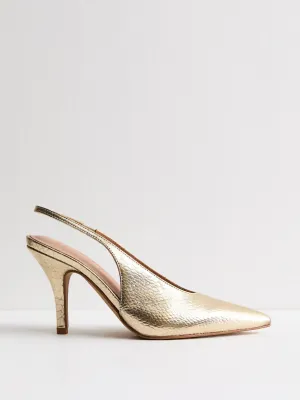 Gold leather-look slingback stiletto heel court shoes