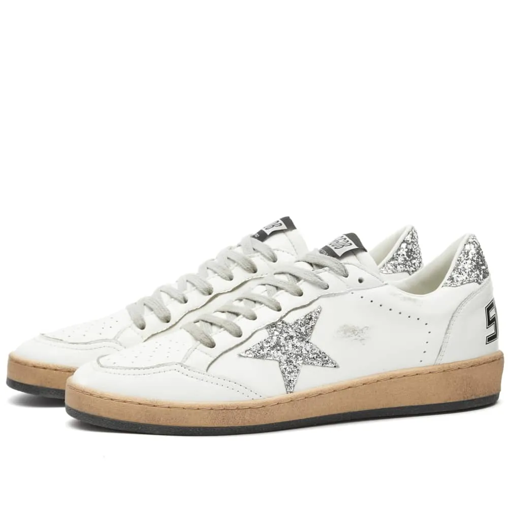 Golden Goose Ball Star leather sneakers, white/silver