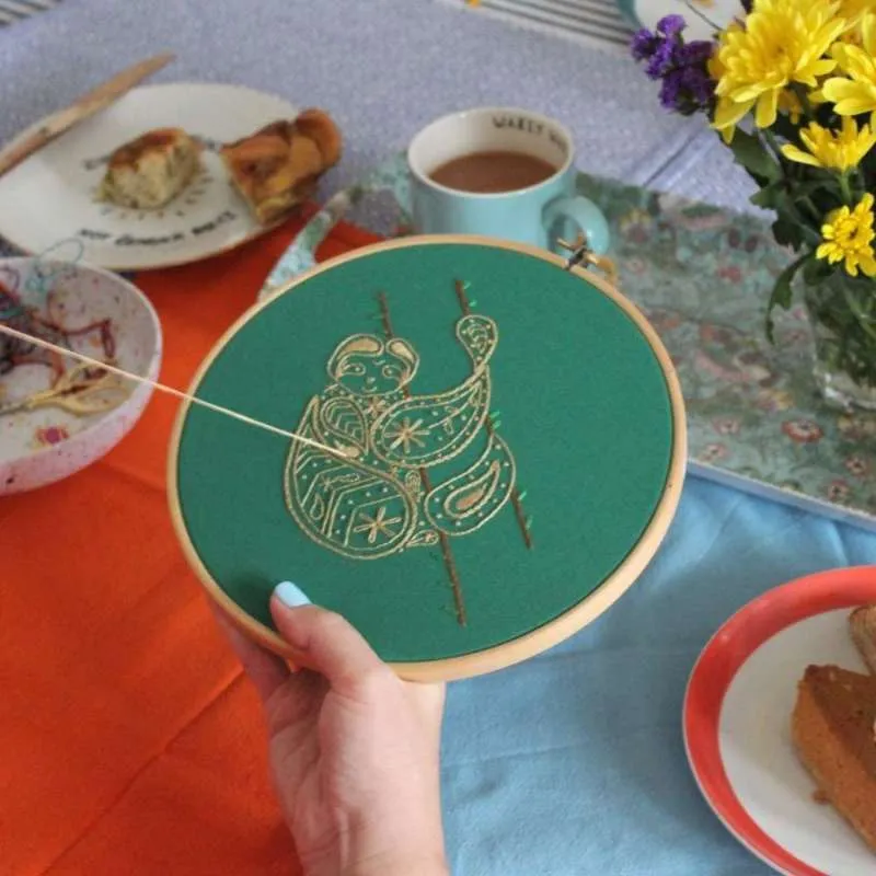 Green Sloth Embroidery Kit