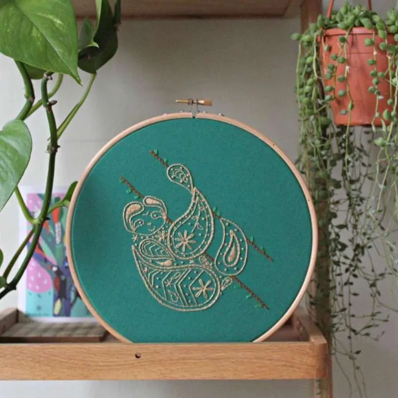 Green Sloth Embroidery Kit