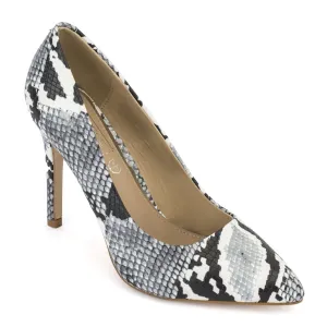 Grey Snake Pointed Court Shoes