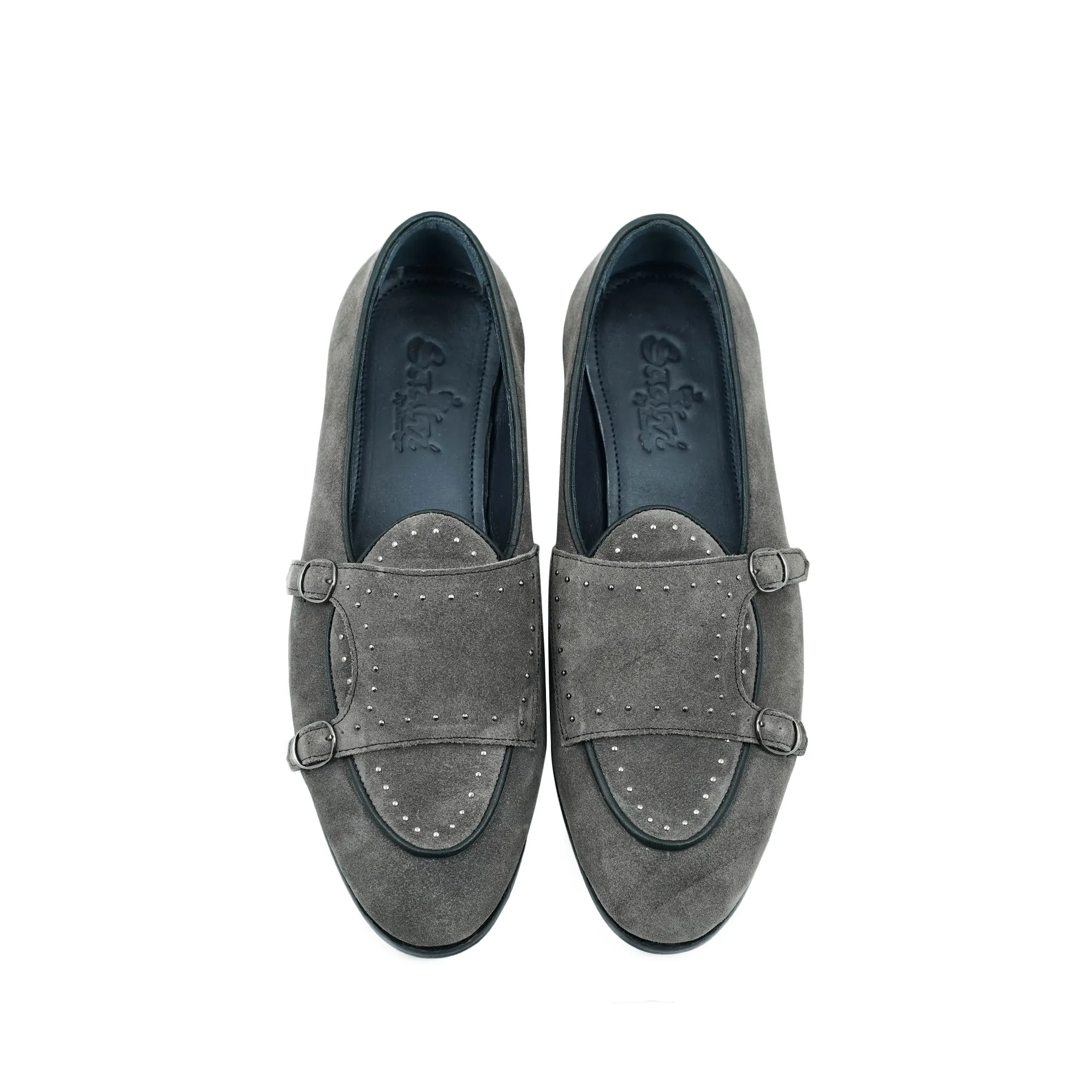 Grey Suede Belgian Monk Strap