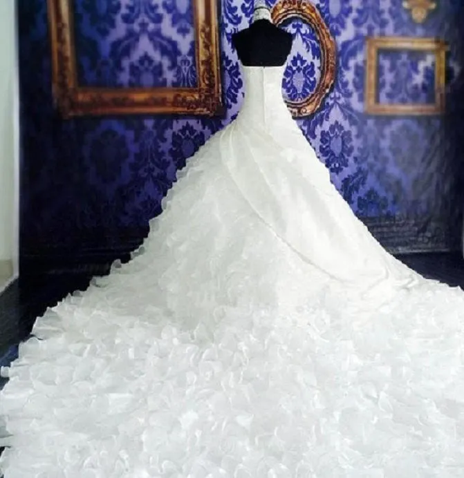 High-neck  Ruffled Wedding Gown  at Bling Brides Bouquet online Bridal Store