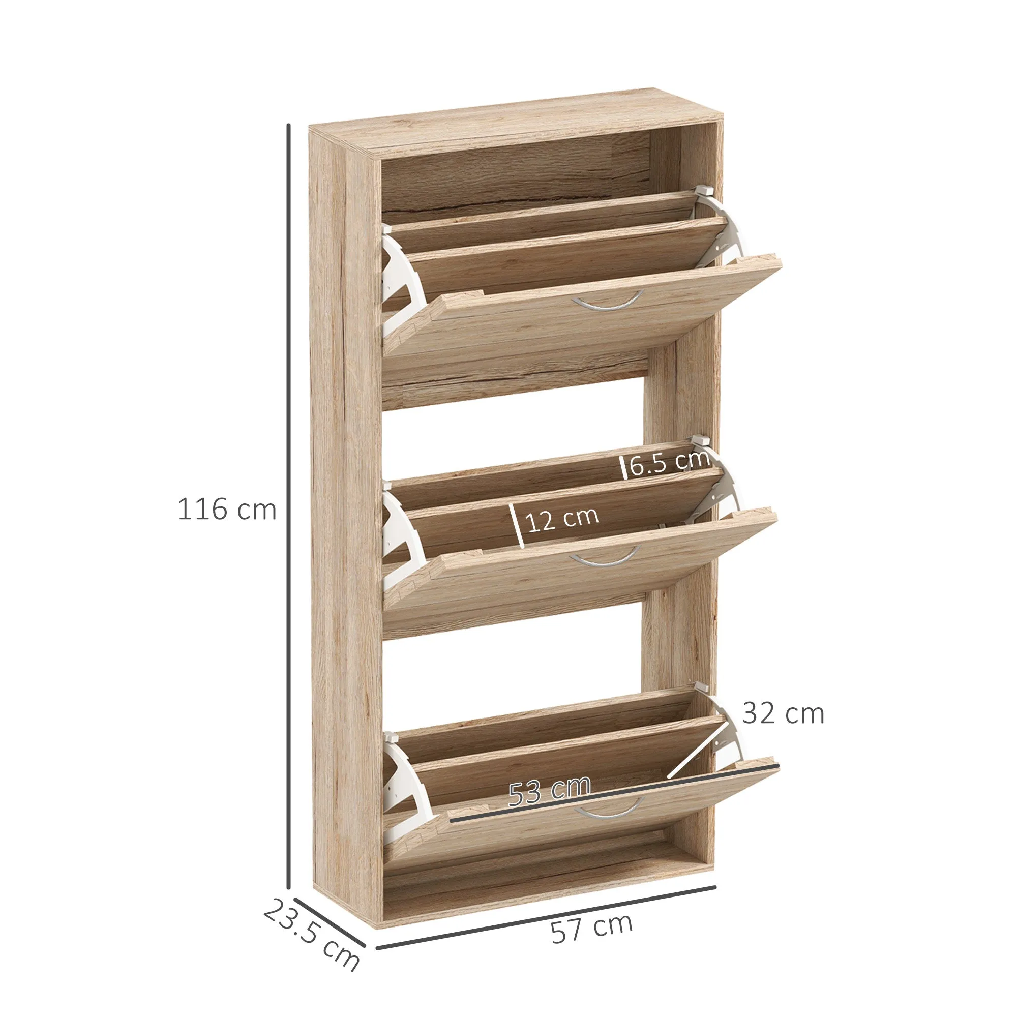 HOMCOM Slim Shoe Storage Cabinet with 3 Flip Drawers for 12 Pair of Shoes