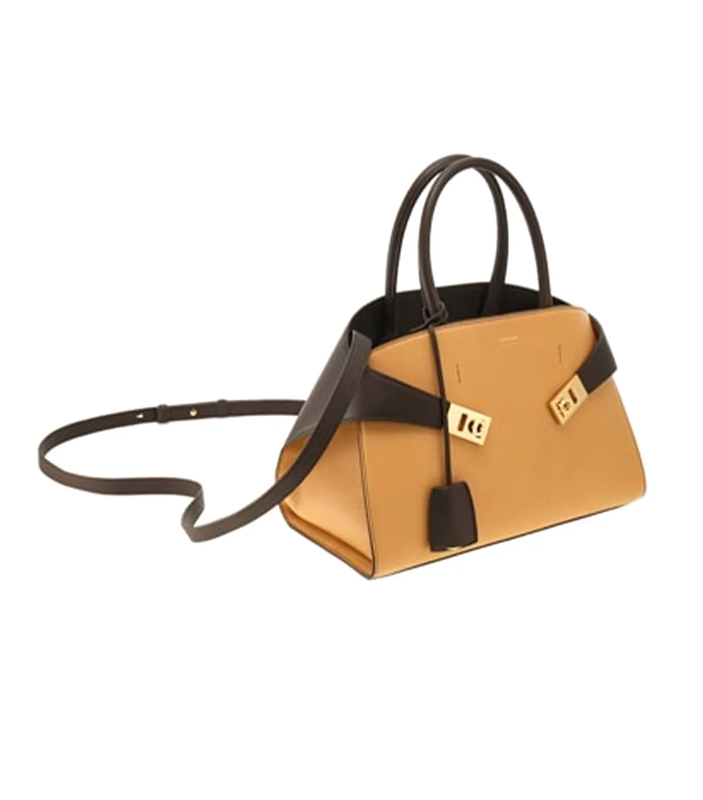 Hug Bicolor Handbag (S) Light Camel/Testa di Moro