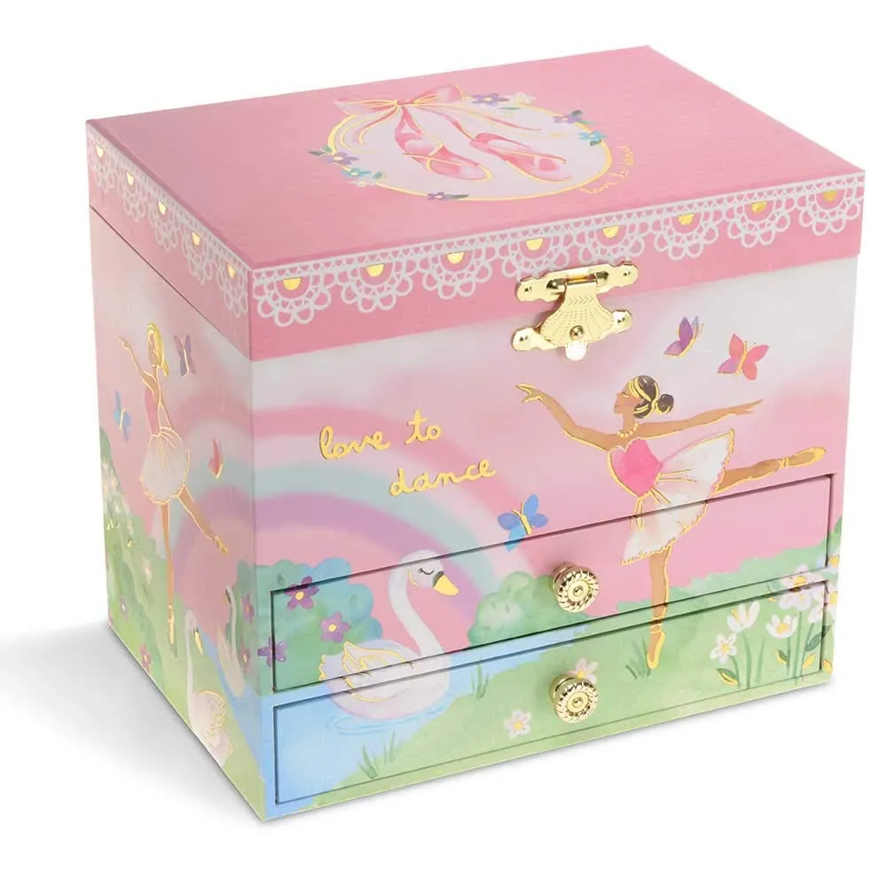 Jewelkeeper Ballerina and Rainbow Musical Jewelry Box with 2 Pullout Drawers, Swan Lake