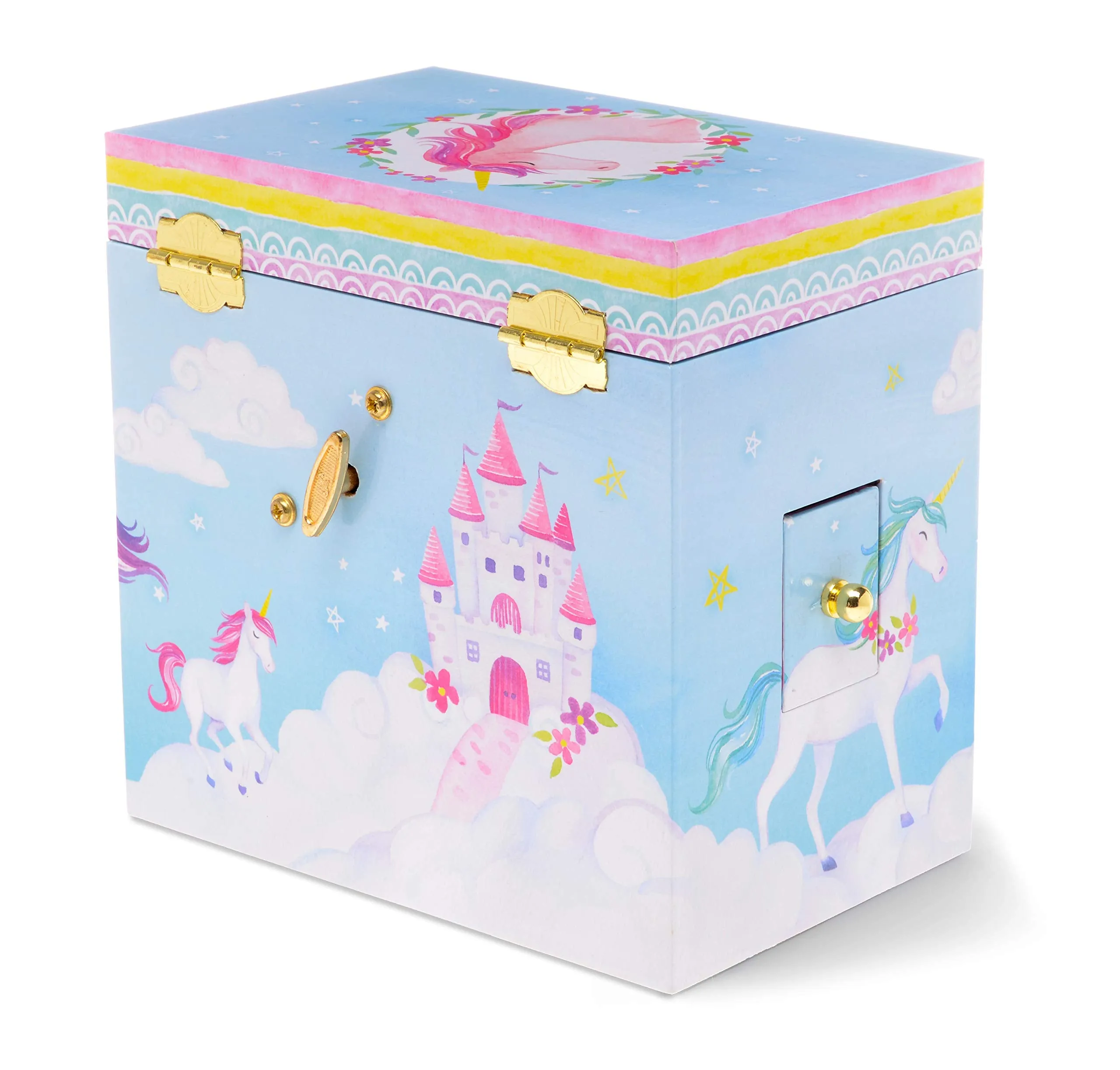 Jewelkeeper Musical Jewelry Box with 3 Drawers, Rainbow Unicorn Design, The Unicorn