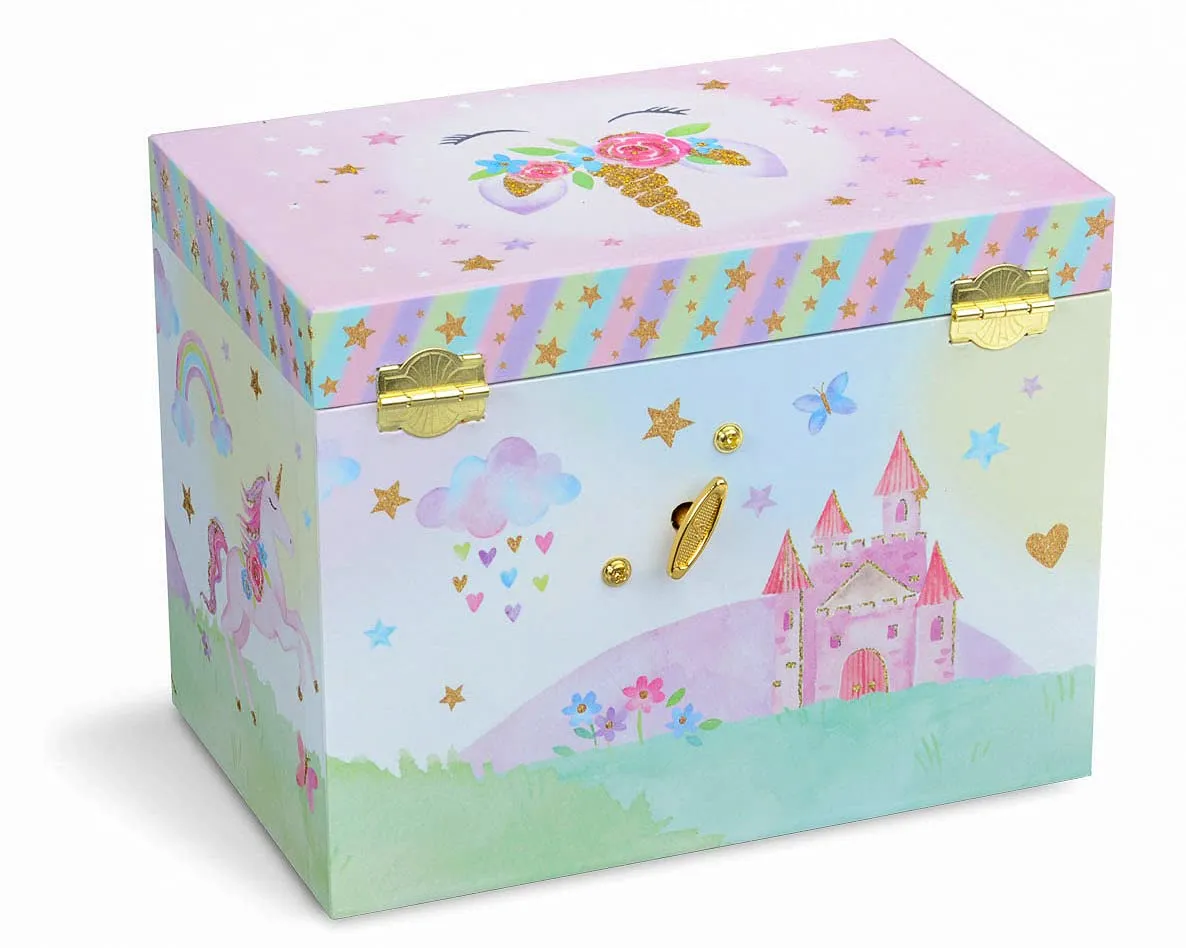 Jewelkeeper Party Unicorn Large Musical Jewelry Storage Box with 4 Pull-out Drawers, Girl