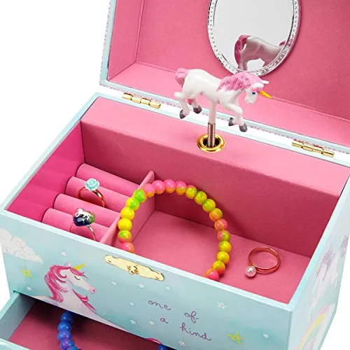 Jewelkeeper Unicorn and Rainbow Musical Jewelry Box with 2 Pullout Drawers, The Unicorn