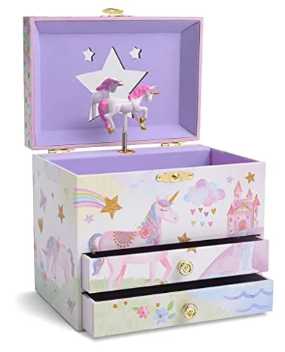 Jewelkeeper Unicorn and Rainbow Musical Jewelry Box with 2 Pullout Drawers, The Unicorn