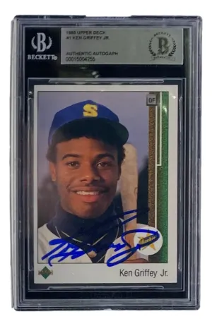 Ken Griffey Jr Signed Slabbed Mariners 1989 Upper Deck #1 Rookie Card BAS