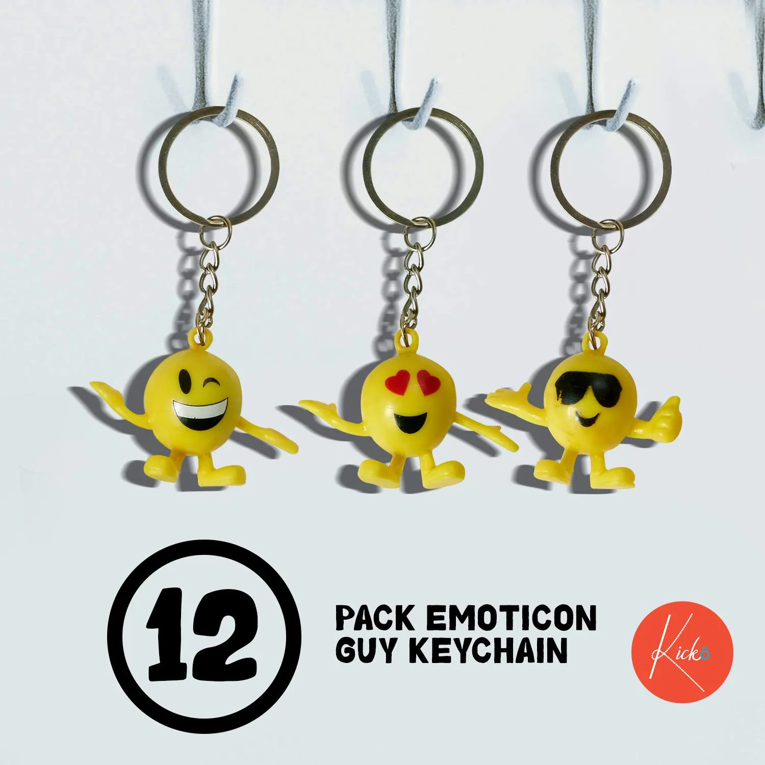 Kicko Emoticon Guy Keychain - 12 Pack - 1.5 Inch Cute Emoji Man Key Chains with Different