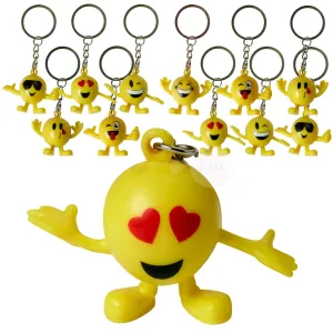 Kicko Emoticon Guy Keychain - 12 Pack - 1.5 Inch Cute Emoji Man Key Chains with Different