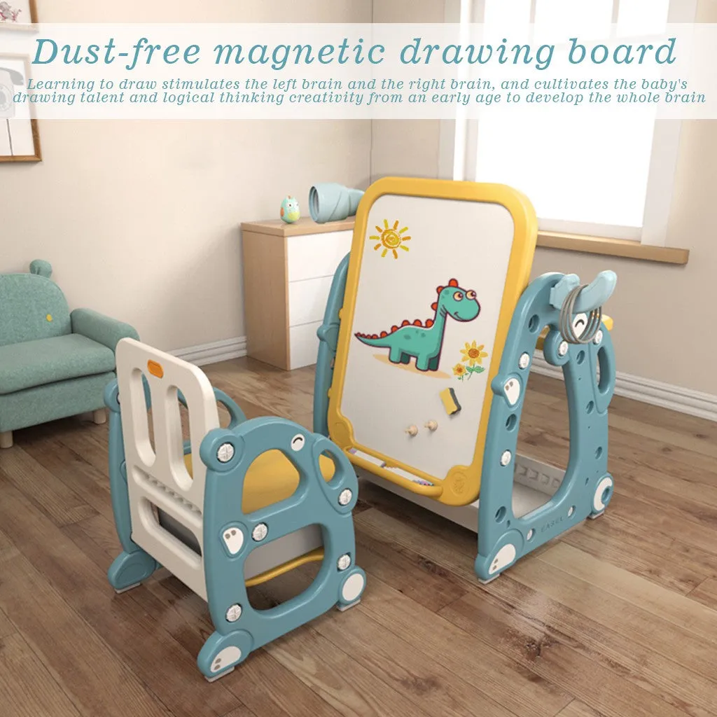 Kids Baby Easel Play Station Educational desk Storage basket Drawing Board Chair