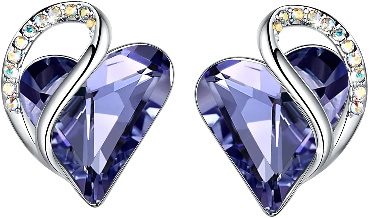 Leafael Infinity Love Heart Stud Earrings with Birthstone Crystal Women'S Gifts, Silver-Tone