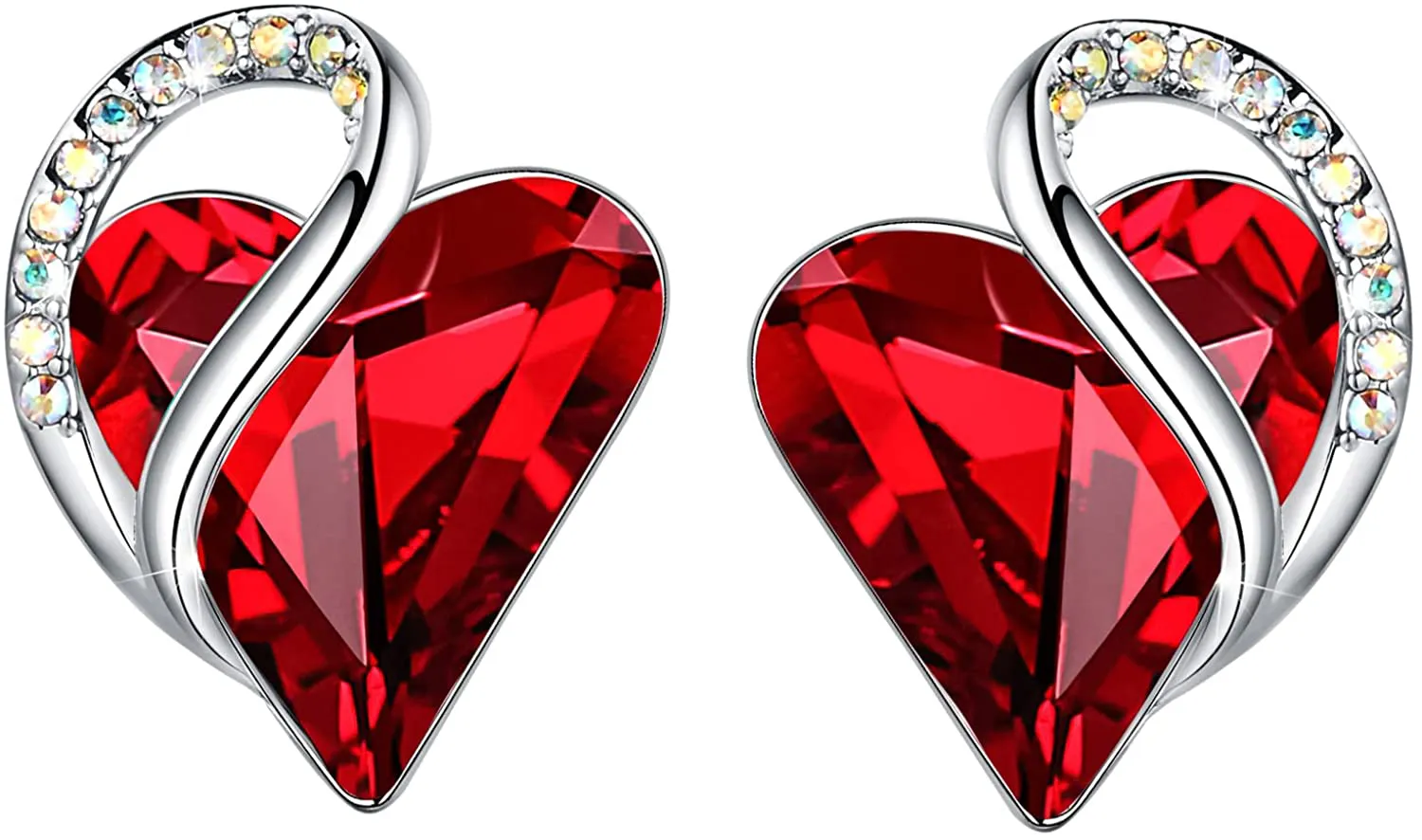 Leafael Infinity Love Heart Stud Earrings with Birthstone Crystal Women'S Gifts, Silver-Tone