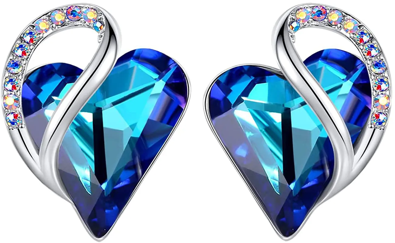 Leafael Infinity Love Heart Stud Earrings with Birthstone Crystal Women'S Gifts, Silver-Tone