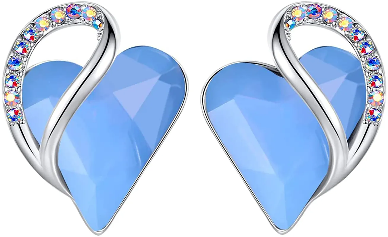 Leafael Infinity Love Heart Stud Earrings with Birthstone Crystal Women'S Gifts, Silver-Tone