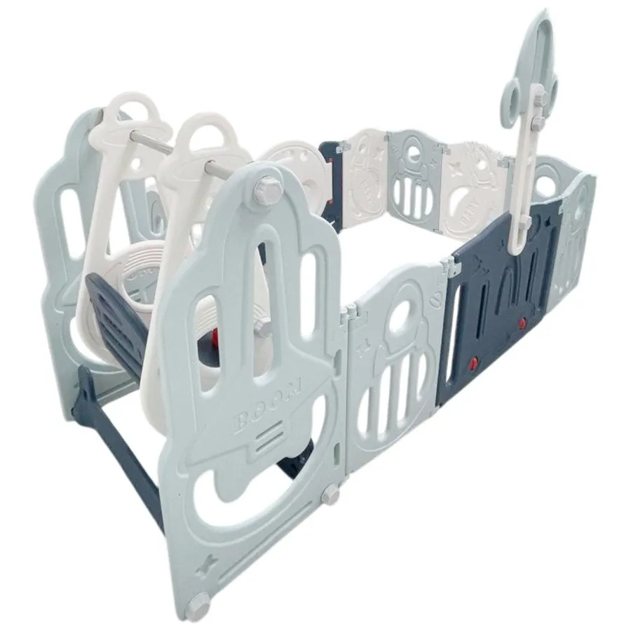 Little Toddlers Foldable Playpen with Basketball Hoop & Swing - 120x160x63 cm