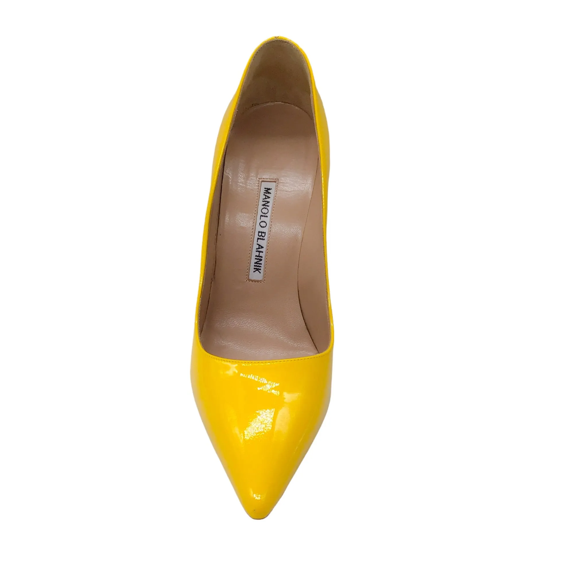 Manolo Blahnik Yellow Pointed Toe Patent Leather Pumps