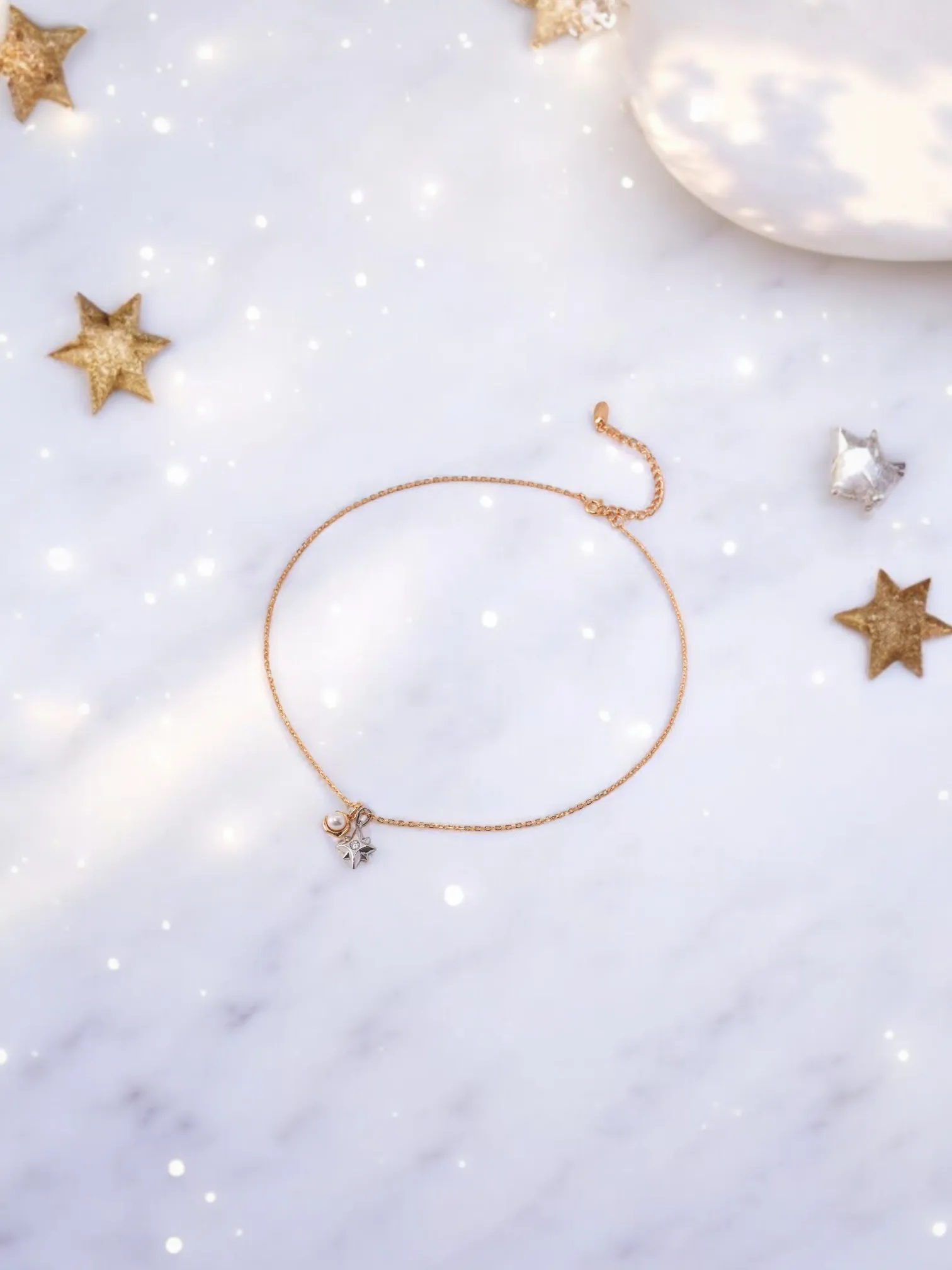 Maristella - Dainty Star and Moon Pearl Necklace