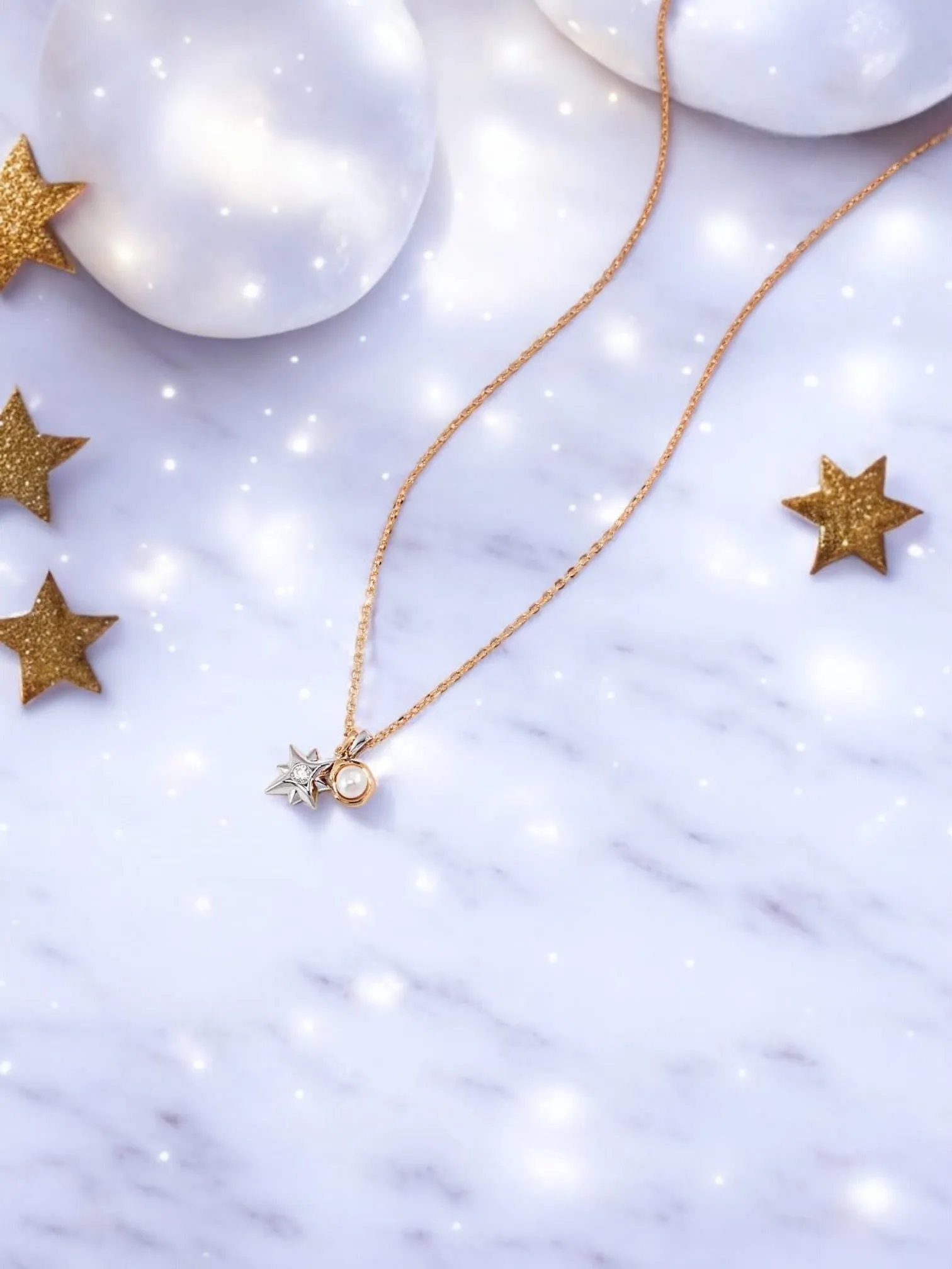 Maristella - Dainty Star and Moon Pearl Necklace