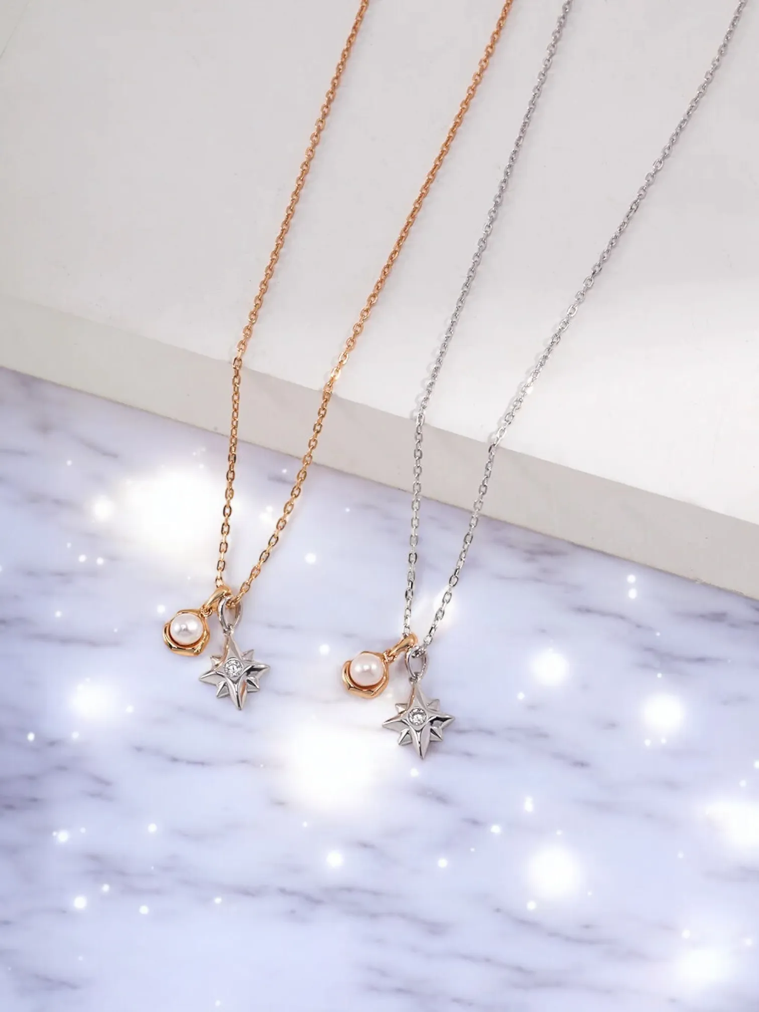 Maristella - Dainty Star and Moon Pearl Necklace