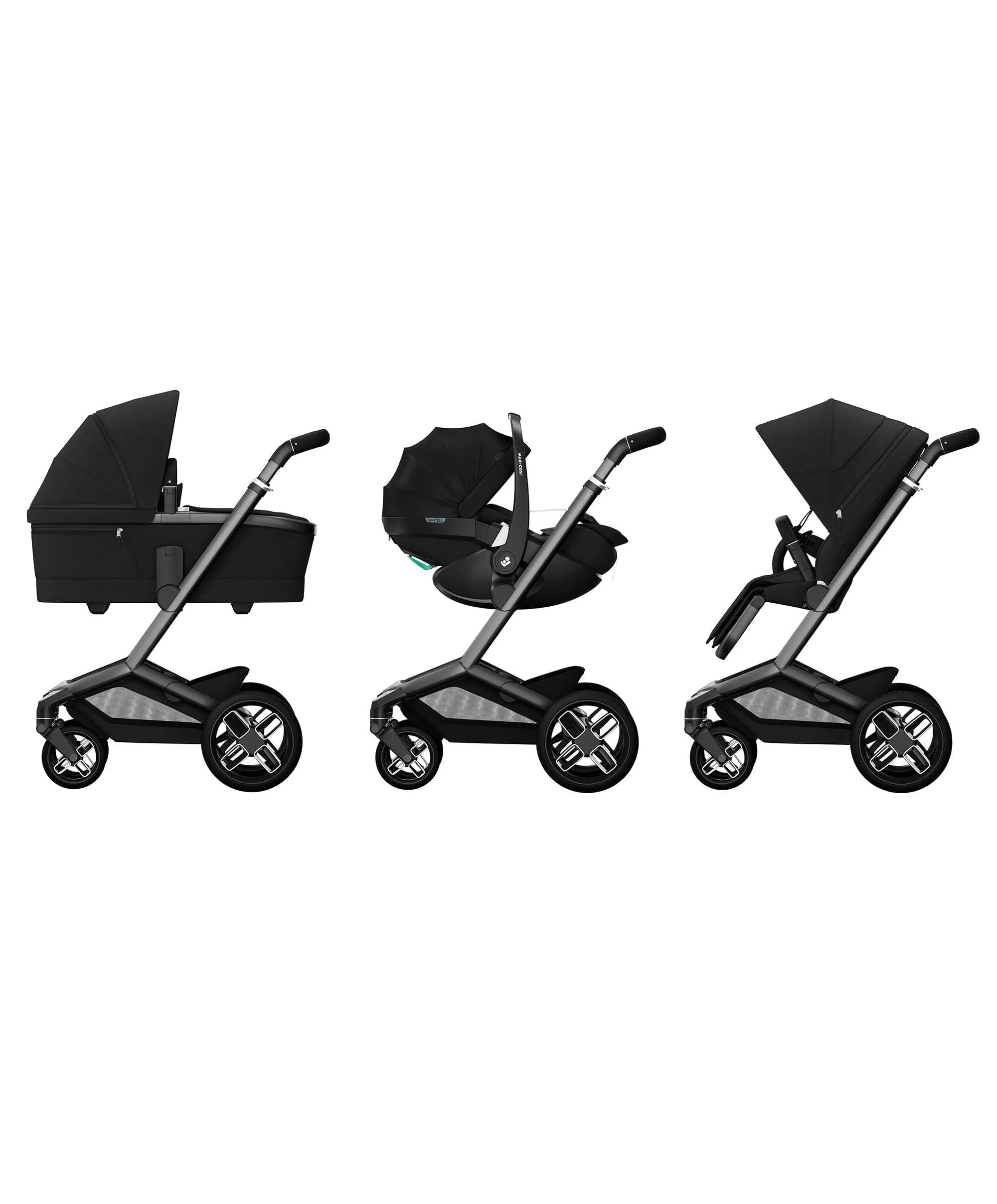 Maxi Cosi Fame Pushchair Bundle With Pebble 360 Pro 2 Car Seat & Base – Black with Black Wheels