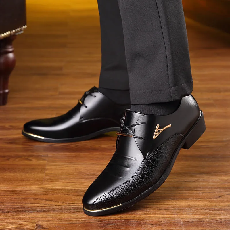 Men Dress Shoes Pointed Toe Lace Up Men's Business Casual Shoes Brown Black Leather Oxfords Shoes