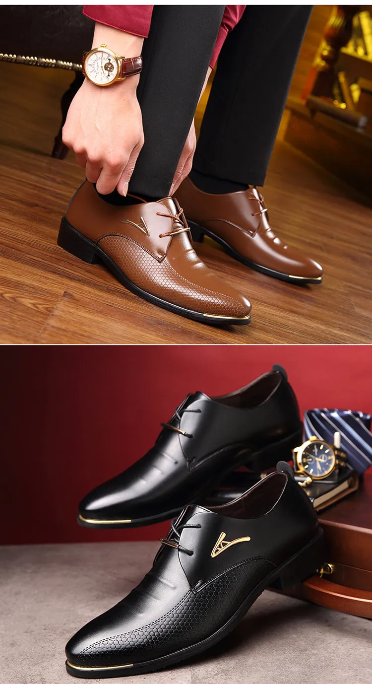 Men Dress Shoes Pointed Toe Lace Up Men's Business Casual Shoes Brown Black Leather Oxfords Shoes