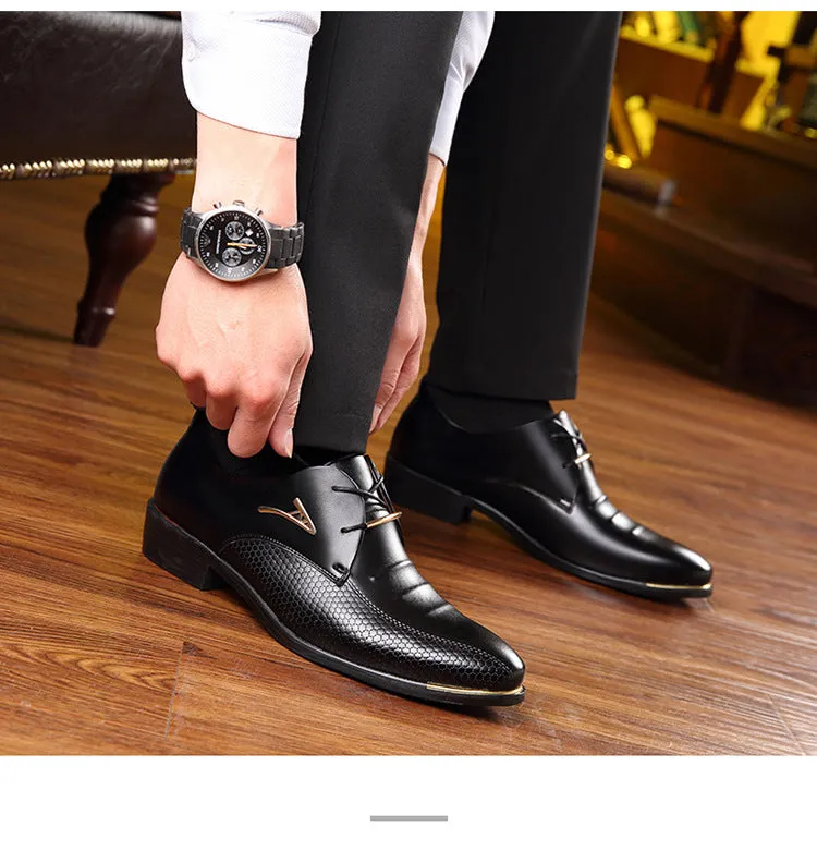 Men Dress Shoes Pointed Toe Lace Up Men's Business Casual Shoes Brown Black Leather Oxfords Shoes