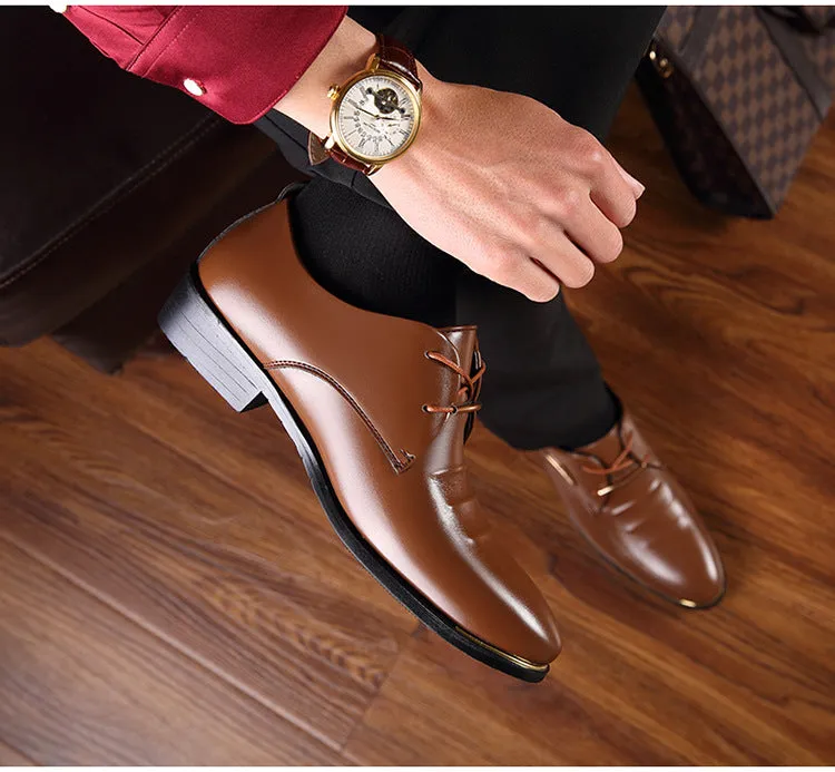 Men Dress Shoes Pointed Toe Lace Up Men's Business Casual Shoes Brown Black Leather Oxfords Shoes