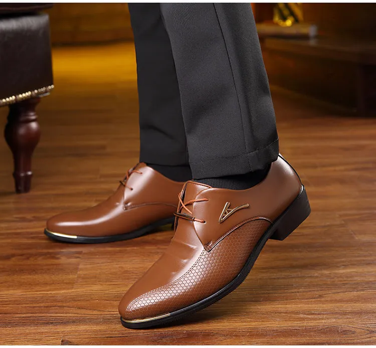 Men Dress Shoes Pointed Toe Lace Up Men's Business Casual Shoes Brown Black Leather Oxfords Shoes