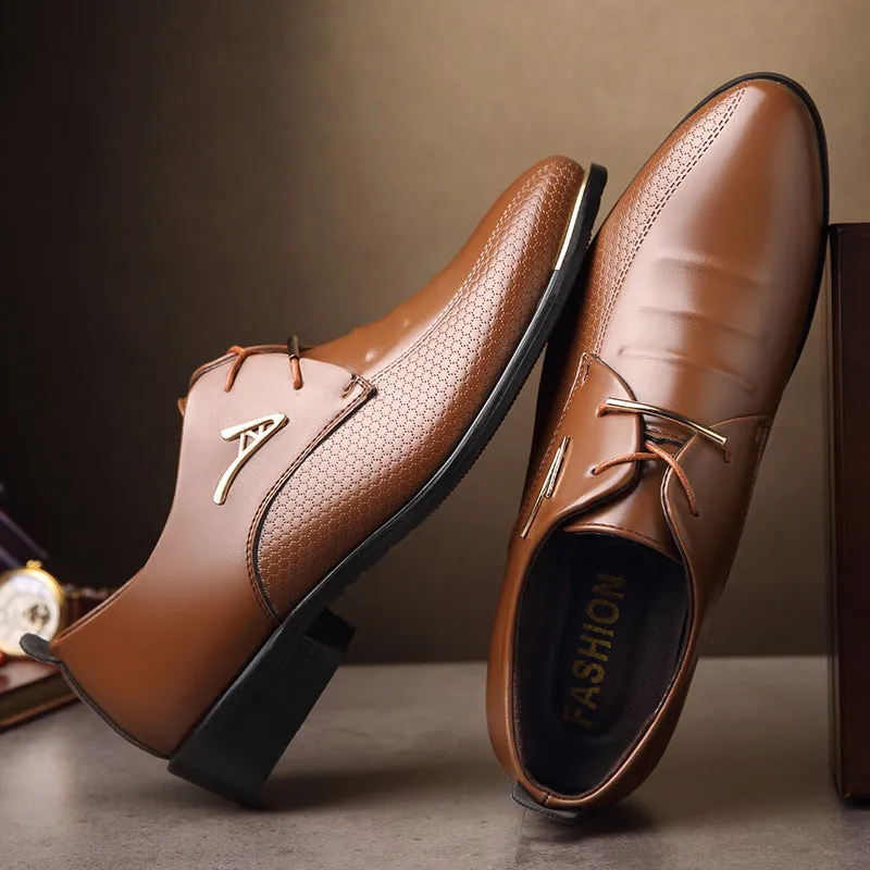 Men Dress Shoes Pointed Toe Lace Up Men's Business Casual Shoes Brown Black Leather Oxfords Shoes