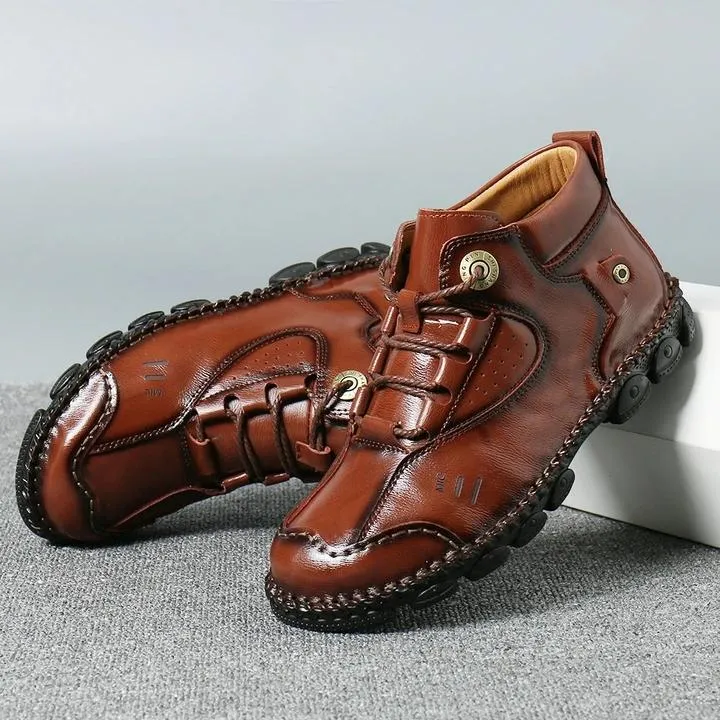 Men Vintage Hand Stitching Non Slip Soft Casual Leather Boots