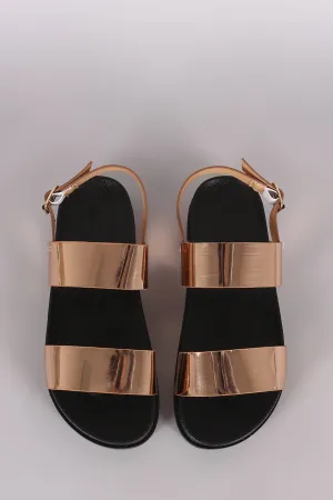 Metallic Double Straps Footbed Slingback Sandal