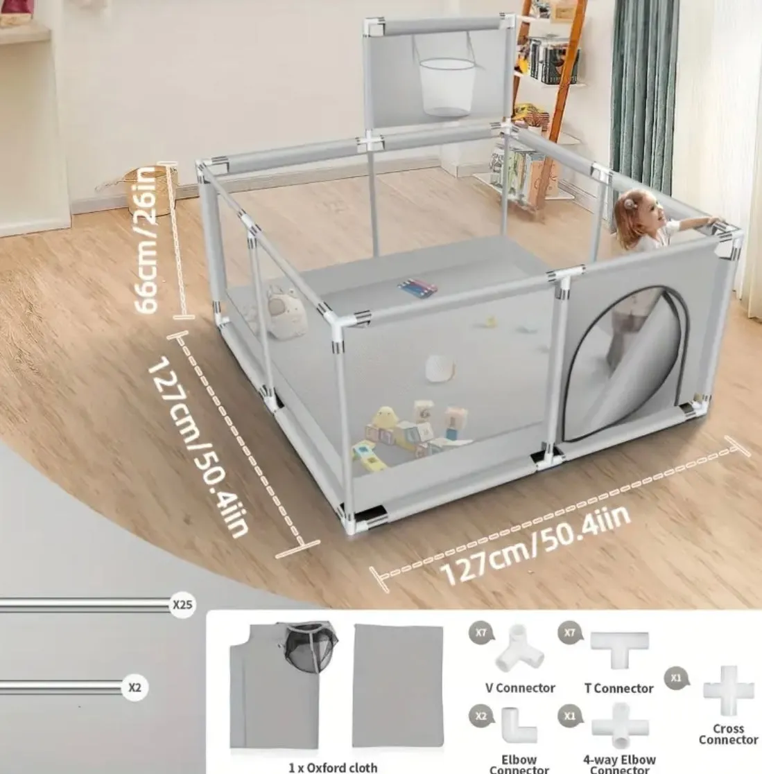 Multifunctional Baby Play Pen with Basketball Hoop