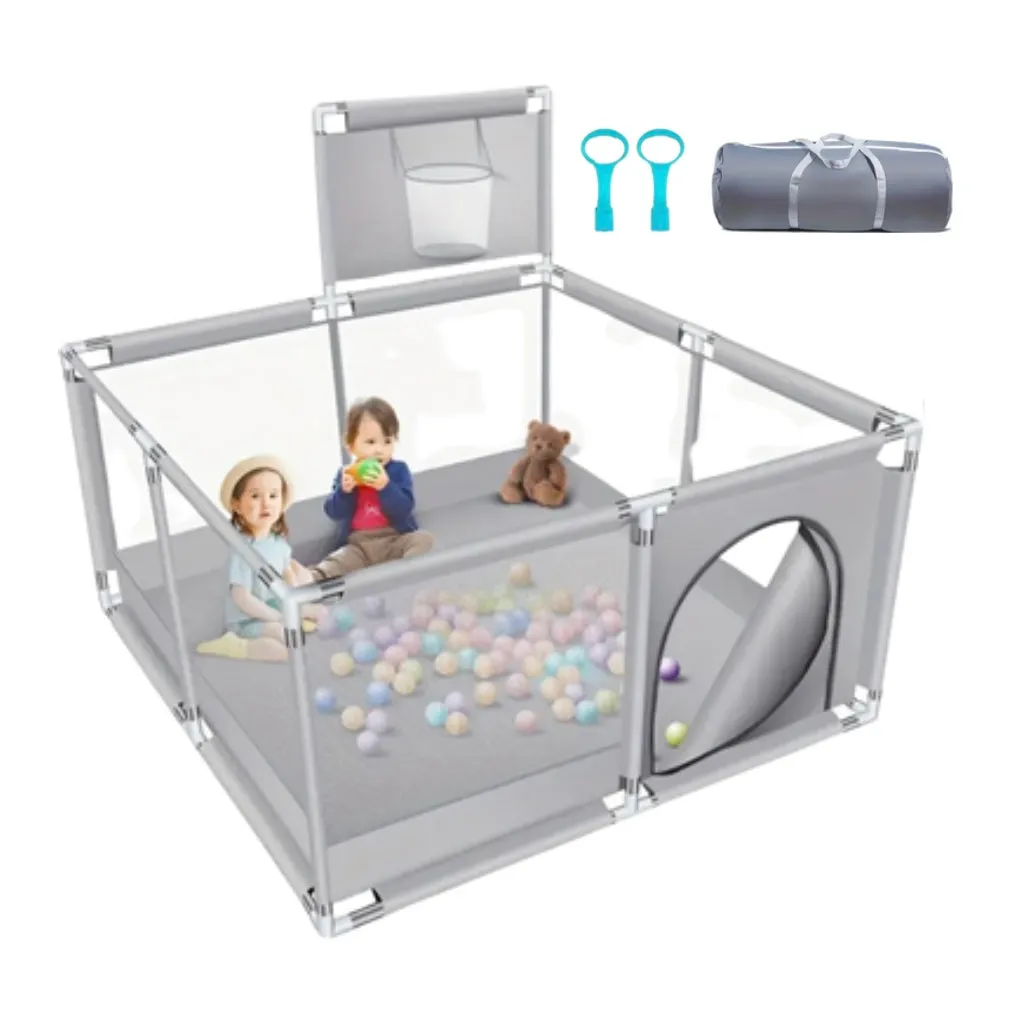 Multifunctional Baby Play Pen with Basketball Hoop