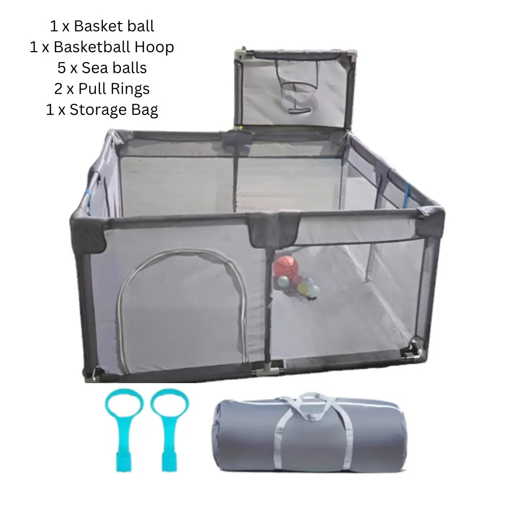 Multifunctional Baby Play Pen with Basketball Hoop