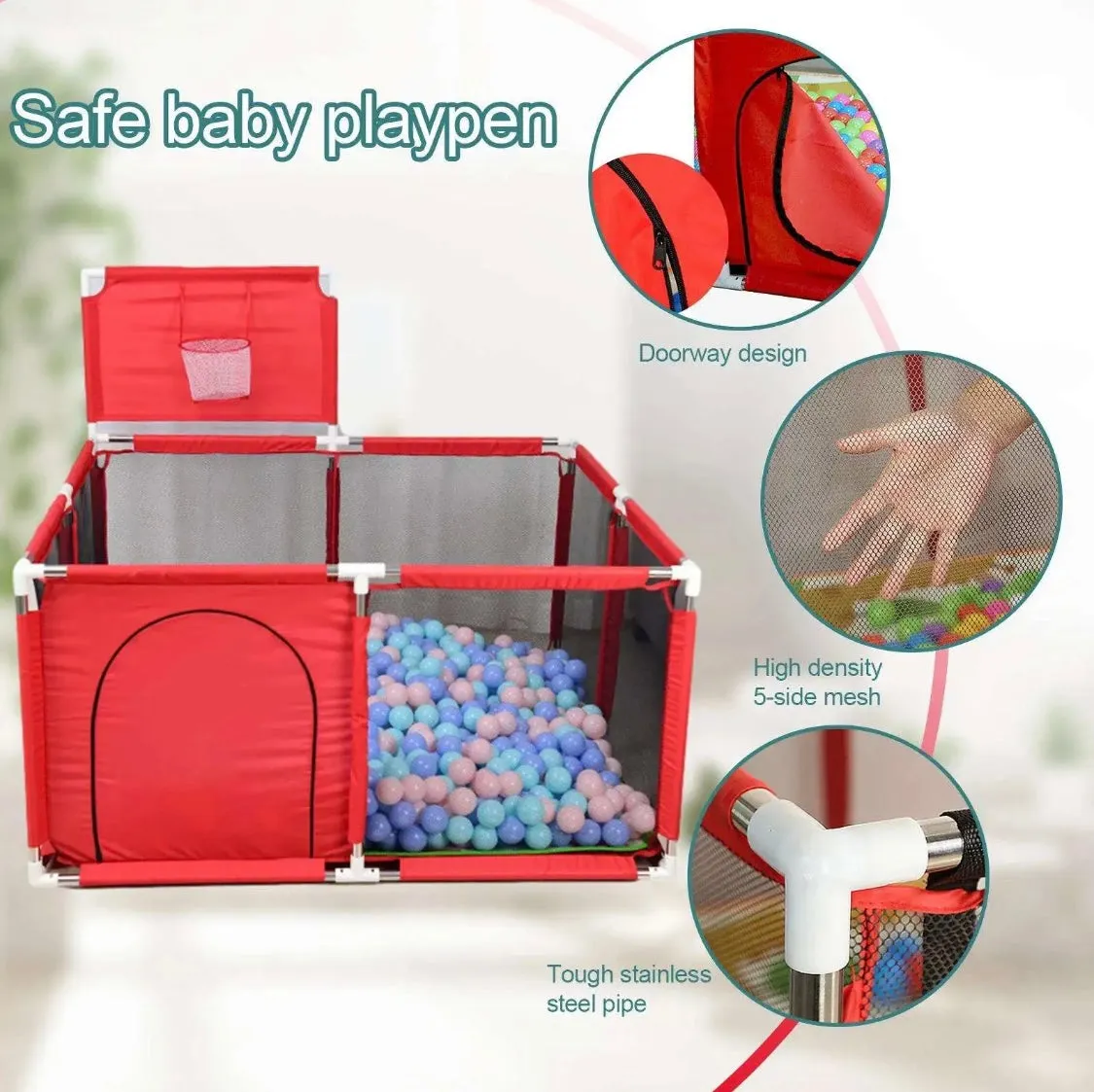 Multifunctional Baby Play Pen with Basketball Hoop