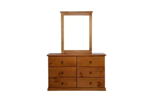 Nadia Rustic 6 Drawer Dresser Solid Pine Wood