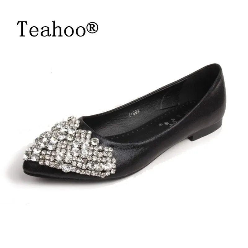 NEW Fashion 2017 Flats Shoes Women Ballet Princess Shoes For Casual Crystal Boat Shoes Rhinestone Women Flats PLUS Size New