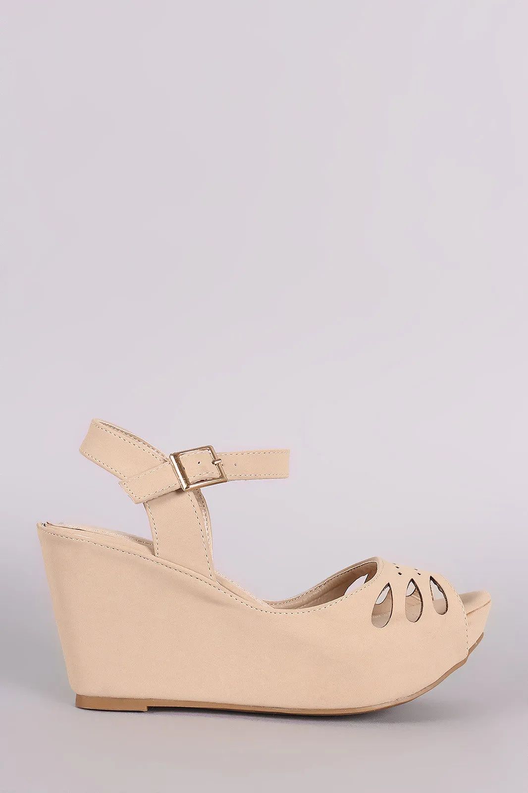 Perforated Nubuck Ankle Strap Platform Wedge